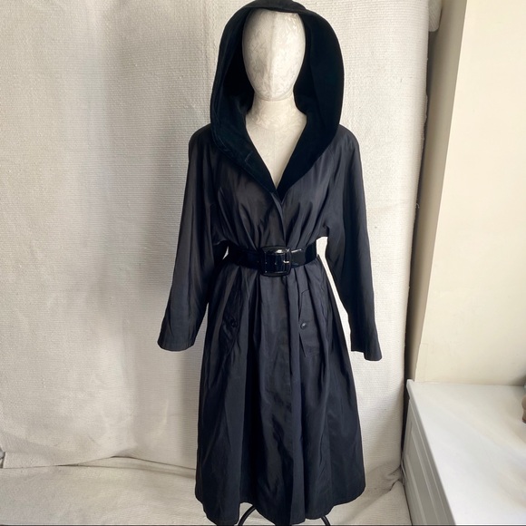 Vintage Jackets & Blazers - Vintage OS Trench Rain Coat Hood Warm Insert Black